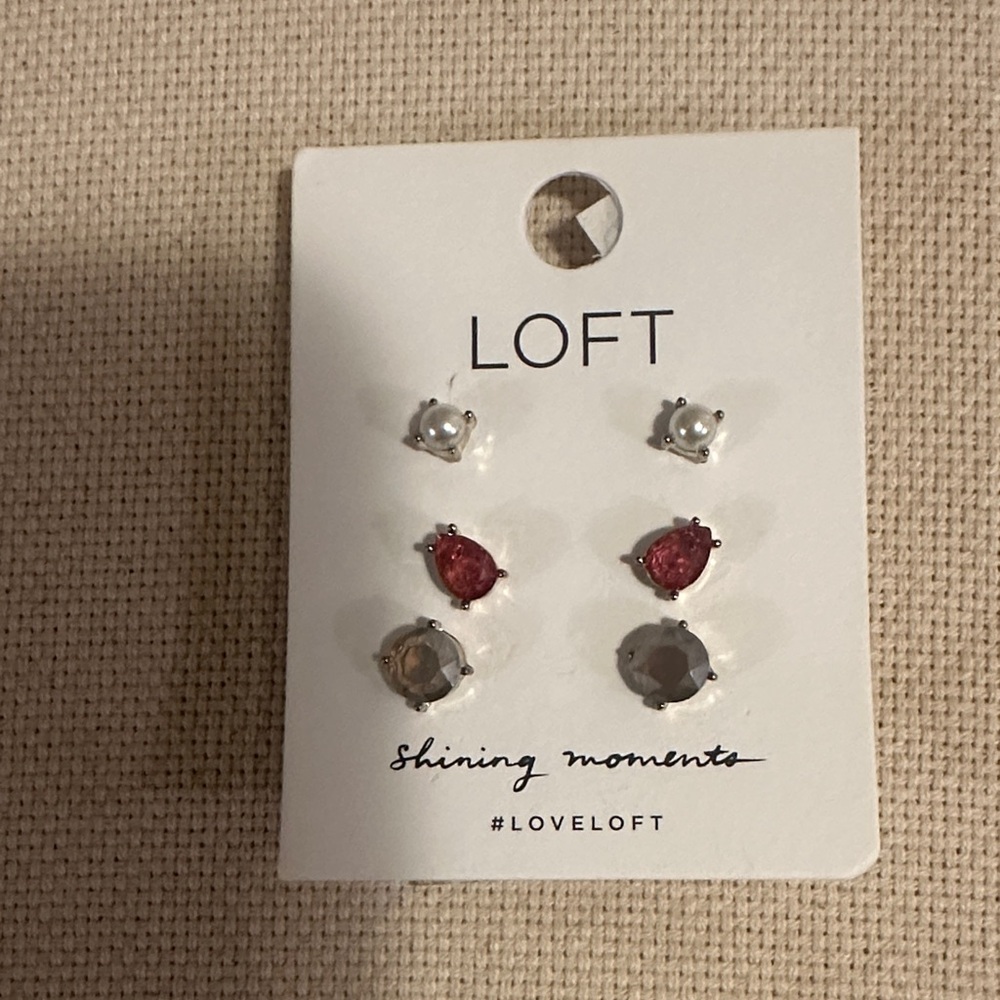 LOFT Three-Pair Stud Earring Set — Pearl, Pink & Smoky